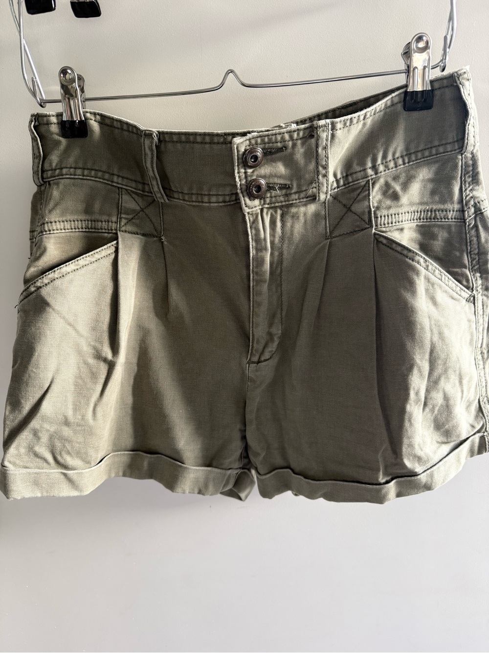 Pilcro Olive Green High-Rise Utility Bermuda Shorts